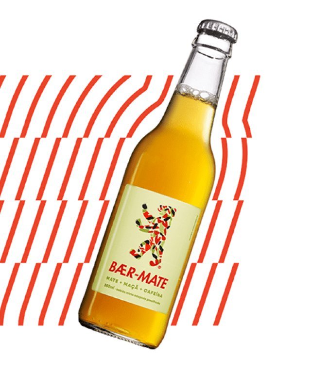 Bær-Mate bottle with illustrated label and red line pattern