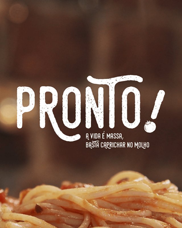 Pronto! logo over a pasta photo, with the line “Life is pasta, just nail the sauce”